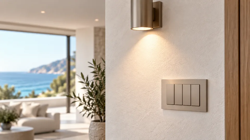 Modern switch and wall light on a textured wall